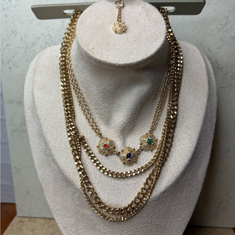 Elegant Gold Multi-Chain Necklace Set